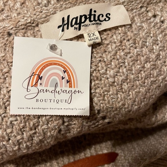 NWT Women's Long Chunky Cardigan Front Knit Sweater Suede Elbow Patch Sleeve 2X - Picture 3 of 6